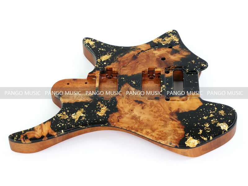 One-of-a-Kind Burl Wood Veneer Epoxy Resin Headless Electric Guitar Body (HBE-033)
