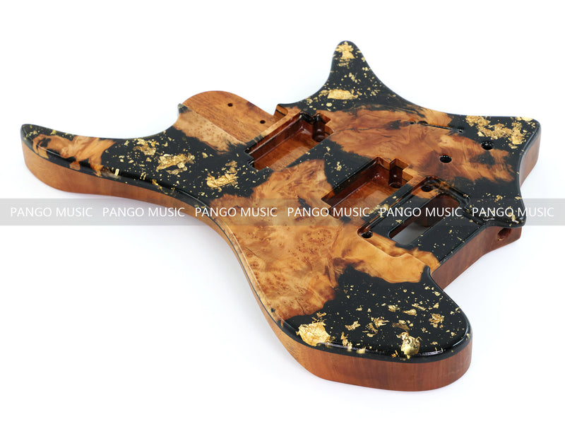One-of-a-Kind Burl Wood Veneer Epoxy Resin Headless Electric Guitar Body (HBE-033)