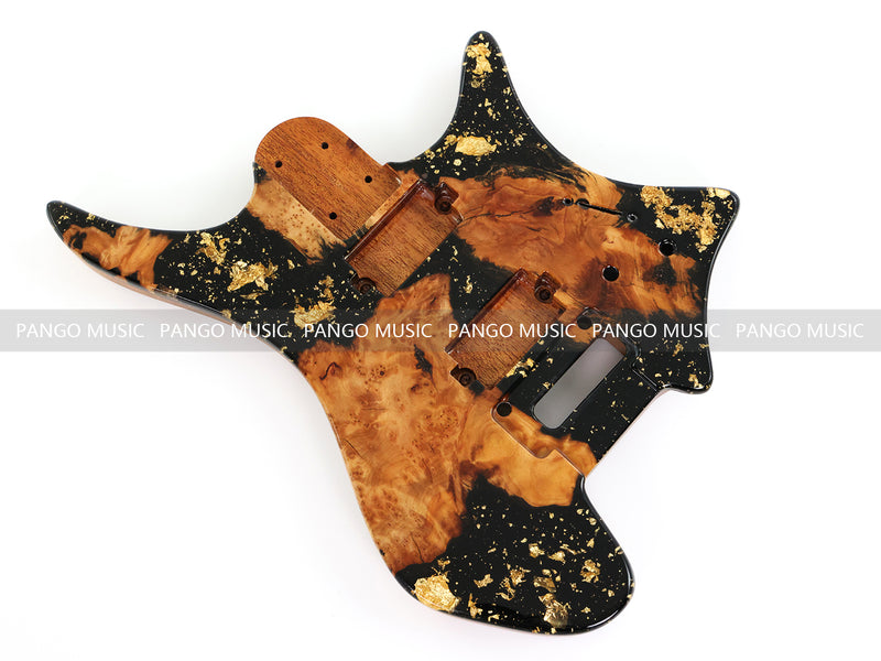 One-of-a-Kind Burl Wood Veneer Epoxy Resin Headless Electric Guitar Body (HBE-033)