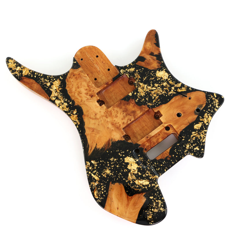 One-of-a-Kind Burl Wood Veneer Epoxy Resin Headless Electric Guitar Body (HBE-034)
