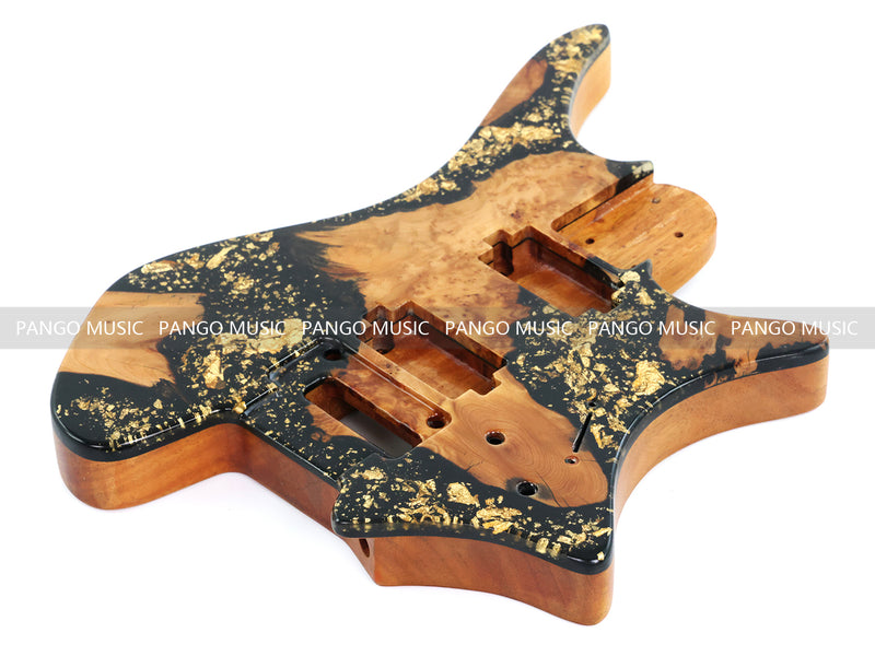One-of-a-Kind Burl Wood Veneer Epoxy Resin Headless Electric Guitar Body (HBE-034)