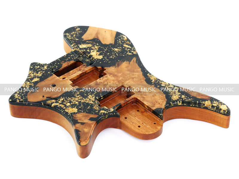 One-of-a-Kind Burl Wood Veneer Epoxy Resin Headless Electric Guitar Body (HBE-034)