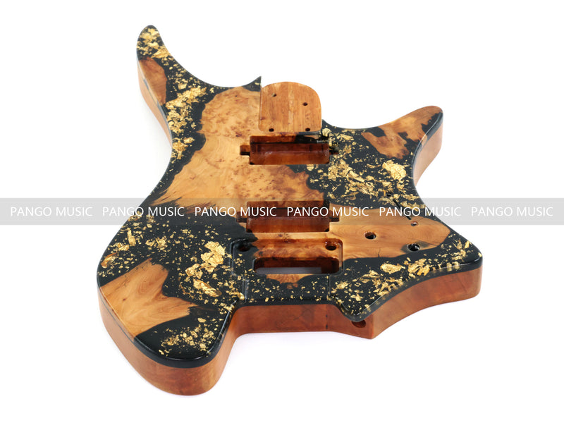 One-of-a-Kind Burl Wood Veneer Epoxy Resin Headless Electric Guitar Body (HBE-034)