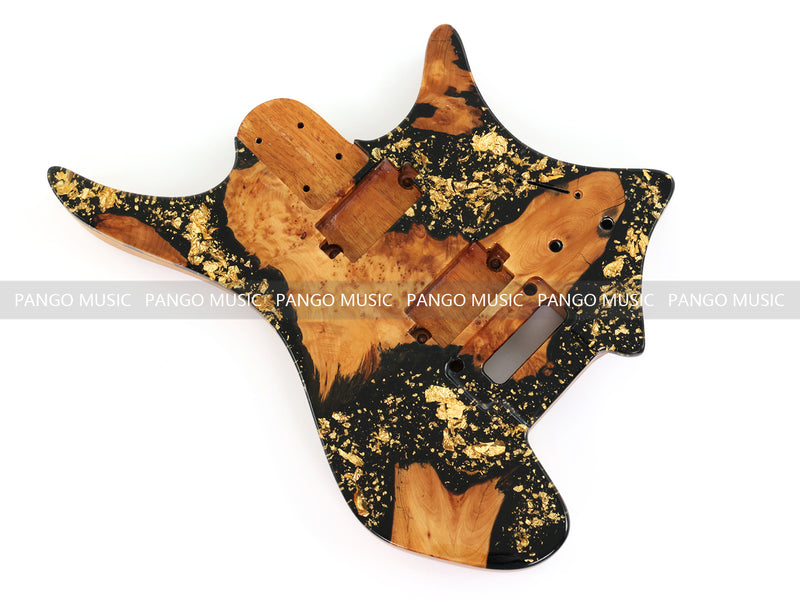 One-of-a-Kind Burl Wood Veneer Epoxy Resin Headless Electric Guitar Body (HBE-034)