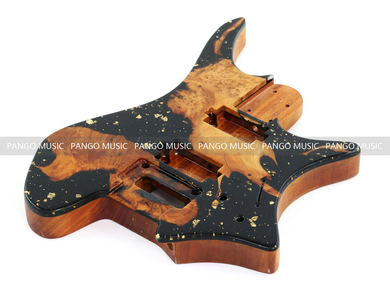 One-of-a-Kind Burl Wood Veneer Epoxy Resin Headless Electric Guitar Body (HBE-035)