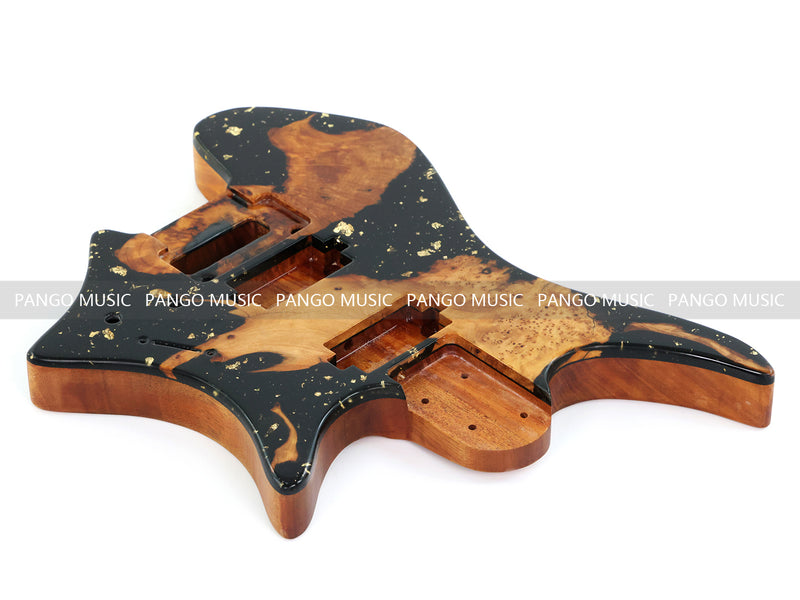 One-of-a-Kind Burl Wood Veneer Epoxy Resin Headless Electric Guitar Body (HBE-035)