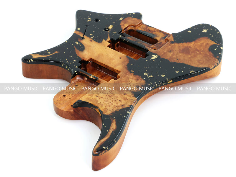 One-of-a-Kind Burl Wood Veneer Epoxy Resin Headless Electric Guitar Body (HBE-035)