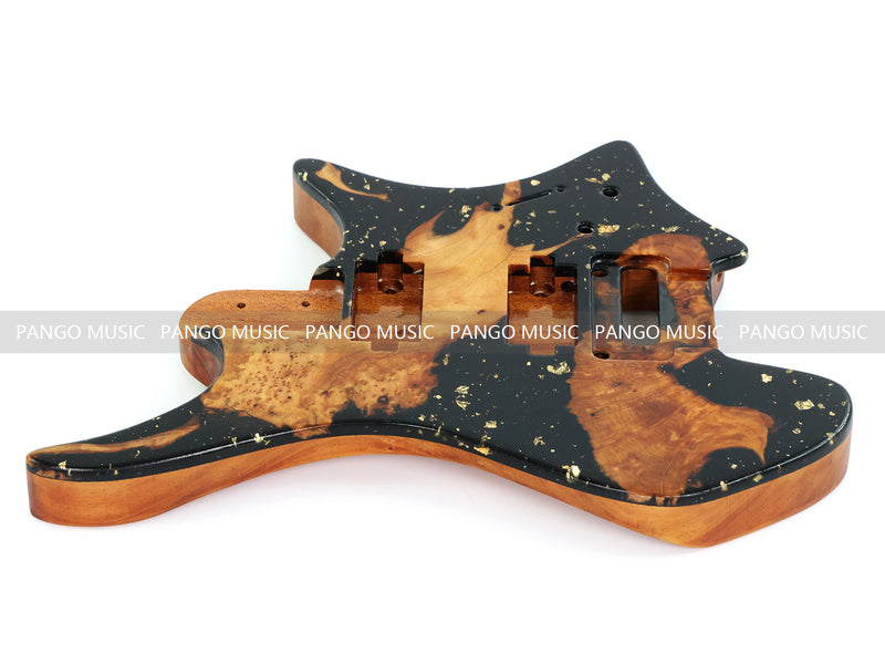 One-of-a-Kind Burl Wood Veneer Epoxy Resin Headless Electric Guitar Body (HBE-035)