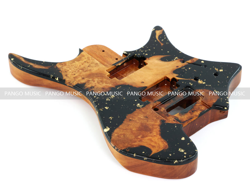 One-of-a-Kind Burl Wood Veneer Epoxy Resin Headless Electric Guitar Body (HBE-035)