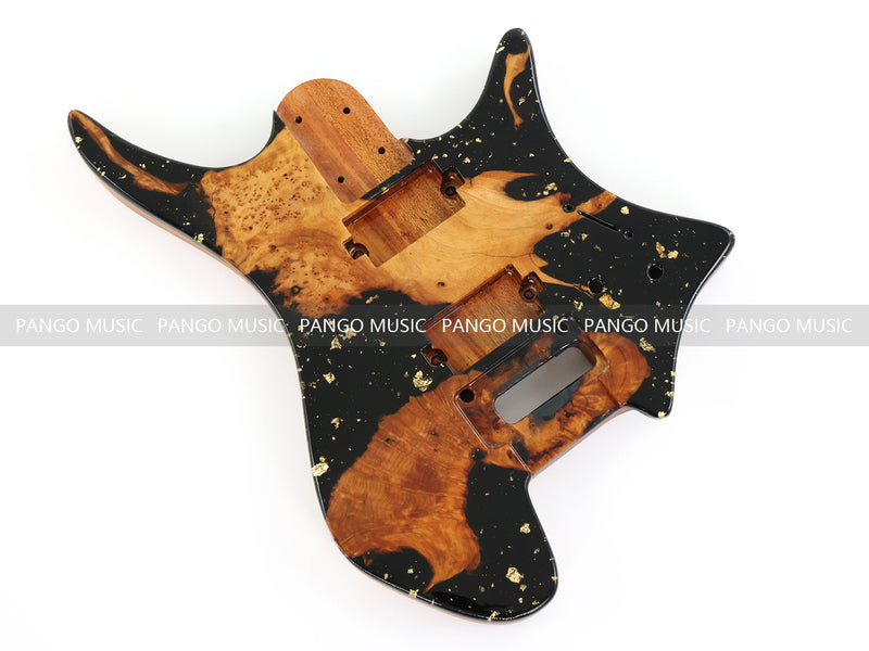 One-of-a-Kind Burl Wood Veneer Epoxy Resin Headless Electric Guitar Body (HBE-035)