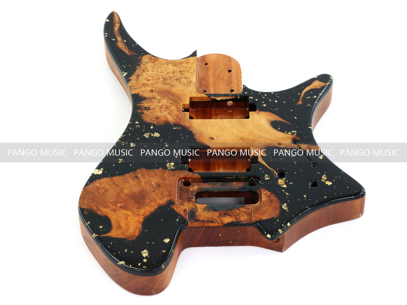 One-of-a-Kind Burl Wood Veneer Epoxy Resin Headless Electric Guitar Body (HBE-035)