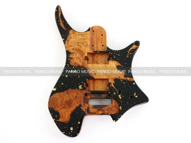 One-of-a-Kind Burl Wood Veneer Epoxy Resin Headless Electric Guitar Body (HBE-035)