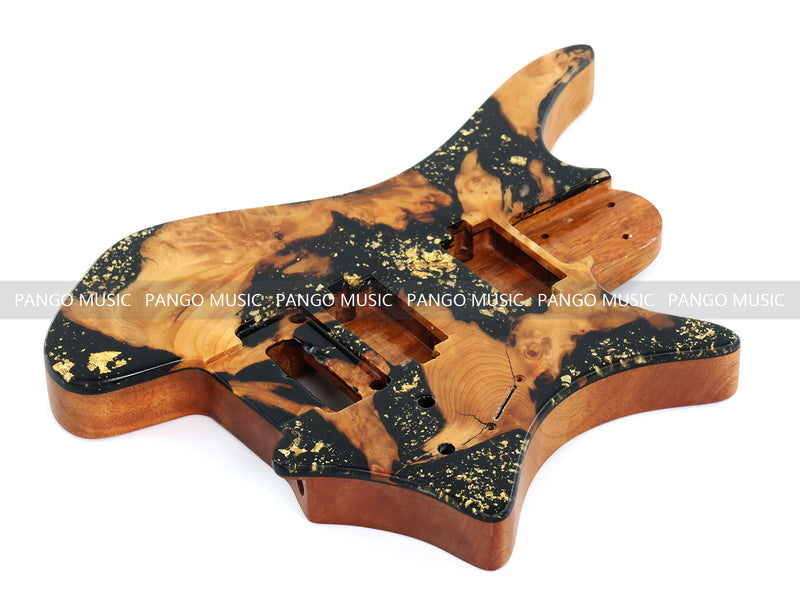 One-of-a-Kind Burl Wood Veneer Epoxy Resin Headless Electric Guitar Body (HBE-036)