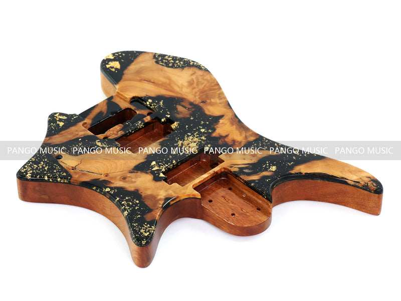 One-of-a-Kind Burl Wood Veneer Epoxy Resin Headless Electric Guitar Body (HBE-036)