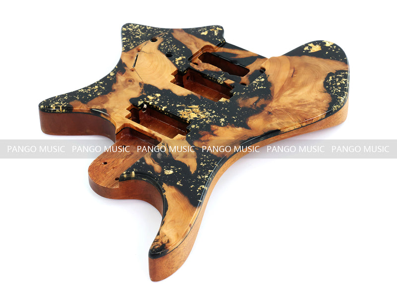 One-of-a-Kind Burl Wood Veneer Epoxy Resin Headless Electric Guitar Body (HBE-036)