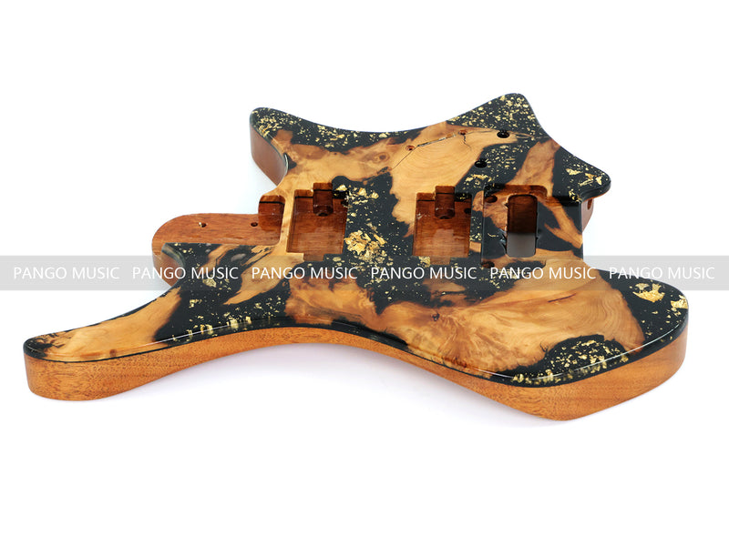 One-of-a-Kind Burl Wood Veneer Epoxy Resin Headless Electric Guitar Body (HBE-036)