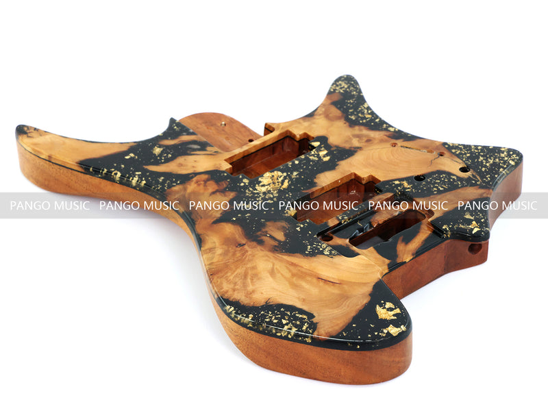 One-of-a-Kind Burl Wood Veneer Epoxy Resin Headless Electric Guitar Body (HBE-036)
