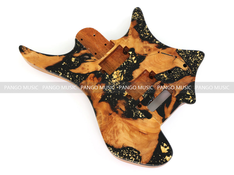One-of-a-Kind Burl Wood Veneer Epoxy Resin Headless Electric Guitar Body (HBE-036)