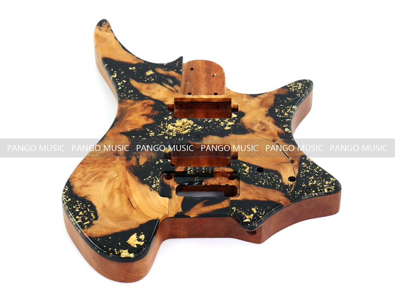 One-of-a-Kind Burl Wood Veneer Epoxy Resin Headless Electric Guitar Body (HBE-036)
