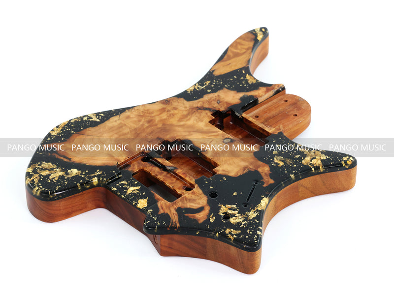 One-of-a-Kind Burl Wood Veneer Epoxy Resin Headless Electric Guitar Body (HBE-037)