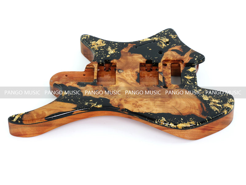 One-of-a-Kind Burl Wood Veneer Epoxy Resin Headless Electric Guitar Body (HBE-037)