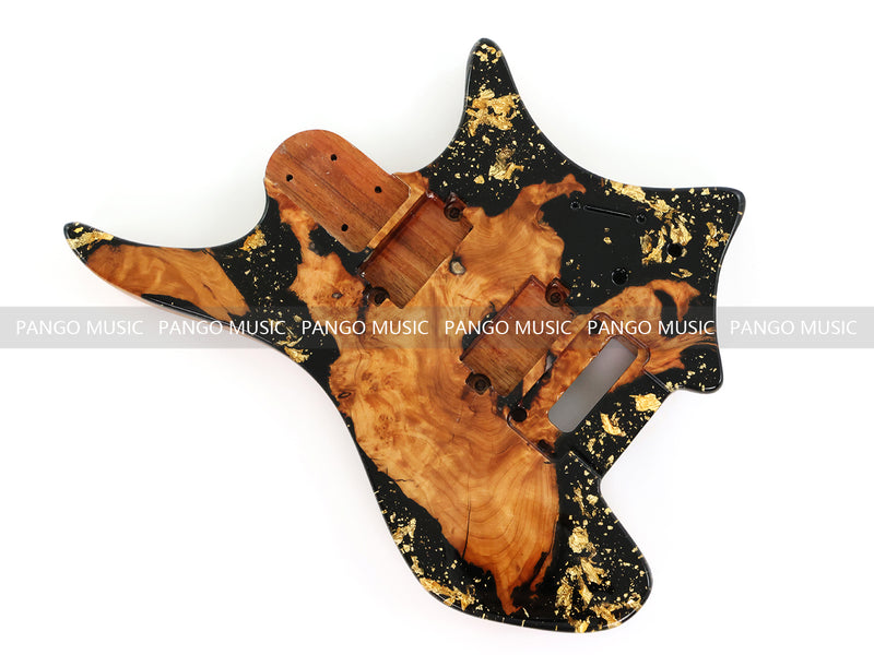 One-of-a-Kind Burl Wood Veneer Epoxy Resin Headless Electric Guitar Body (HBE-037)