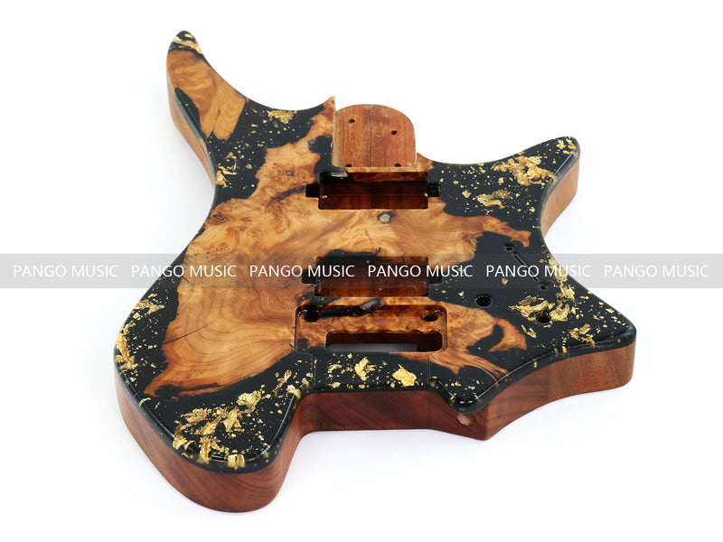 One-of-a-Kind Burl Wood Veneer Epoxy Resin Headless Electric Guitar Body (HBE-037)