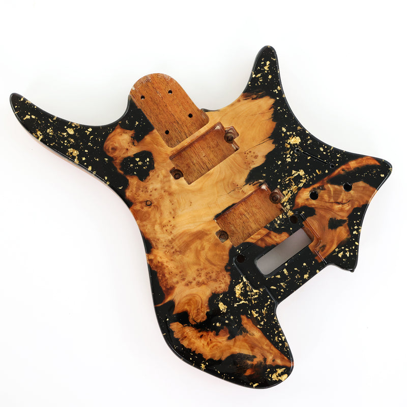 One-of-a-Kind Burl Wood Veneer Epoxy Resin Headless Electric Guitar Body (HBE-038)
