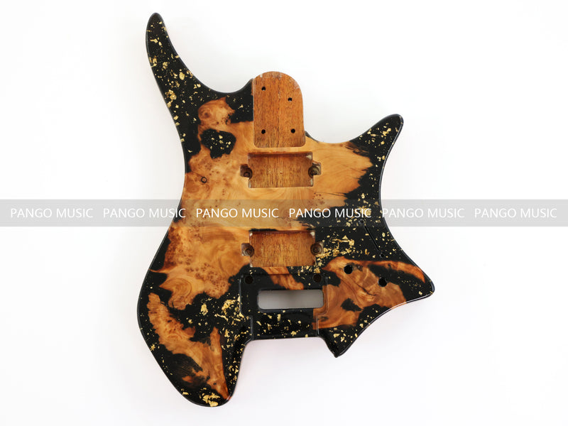 One-of-a-Kind Burl Wood Veneer Epoxy Resin Headless Electric Guitar Body (HBE-038)
