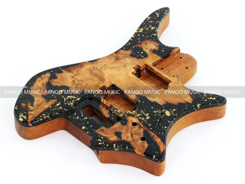 One-of-a-Kind Burl Wood Veneer Epoxy Resin Headless Electric Guitar Body (HBE-038)