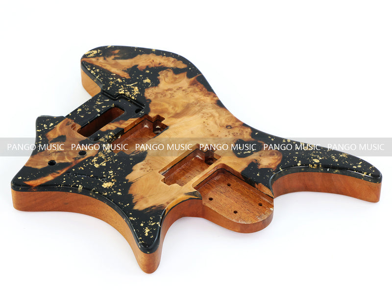 One-of-a-Kind Burl Wood Veneer Epoxy Resin Headless Electric Guitar Body (HBE-038)
