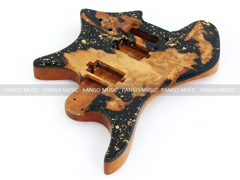One-of-a-Kind Burl Wood Veneer Epoxy Resin Headless Electric Guitar Body (HBE-038)