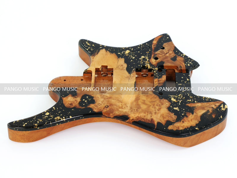 One-of-a-Kind Burl Wood Veneer Epoxy Resin Headless Electric Guitar Body (HBE-038)