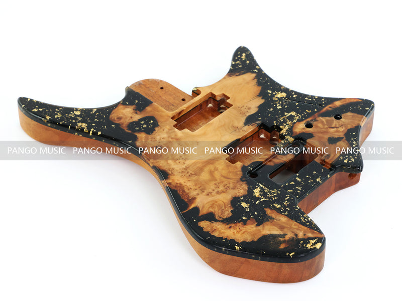 One-of-a-Kind Burl Wood Veneer Epoxy Resin Headless Electric Guitar Body (HBE-038)