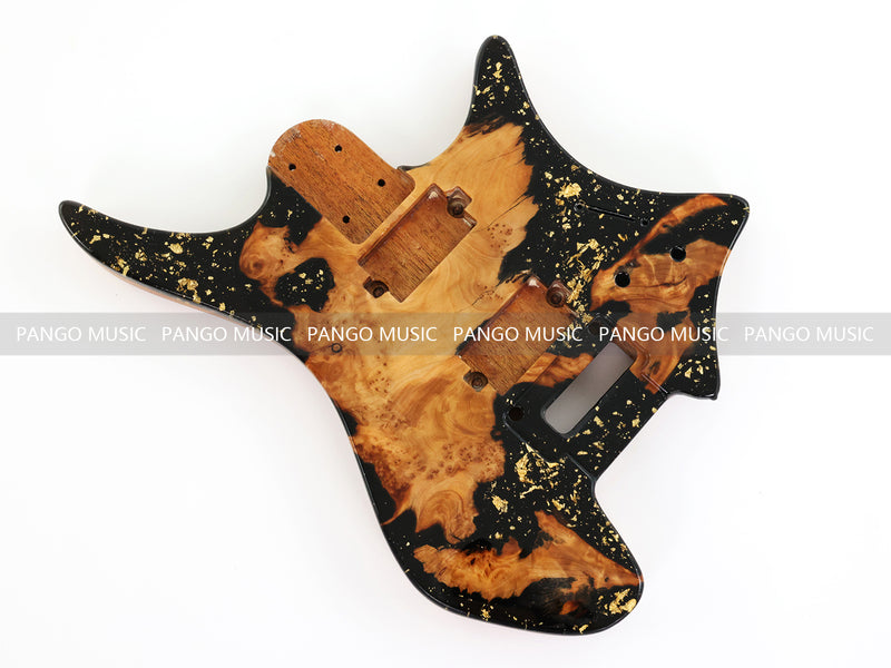 One-of-a-Kind Burl Wood Veneer Epoxy Resin Headless Electric Guitar Body (HBE-038)