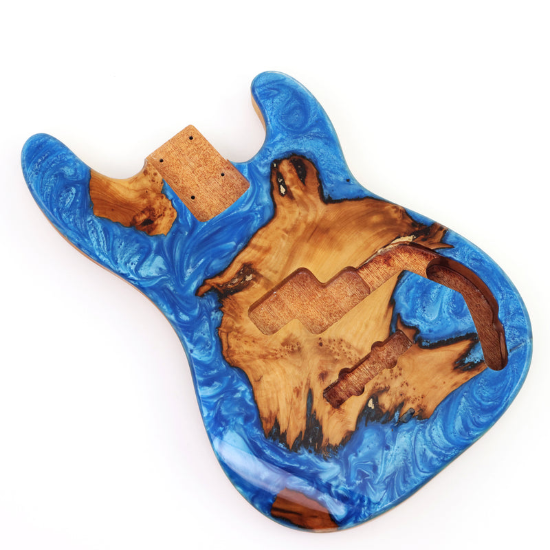 One-of-a-Kind Burl Wood Veneer Epoxy Resin PJ-Style Electric Bass Guitar Body (PJE-001)