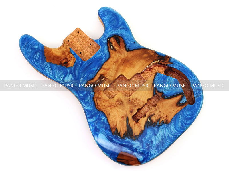 One-of-a-Kind Burl Wood Veneer Epoxy Resin PJ-Style Electric Bass Guitar Body (PJE-001)