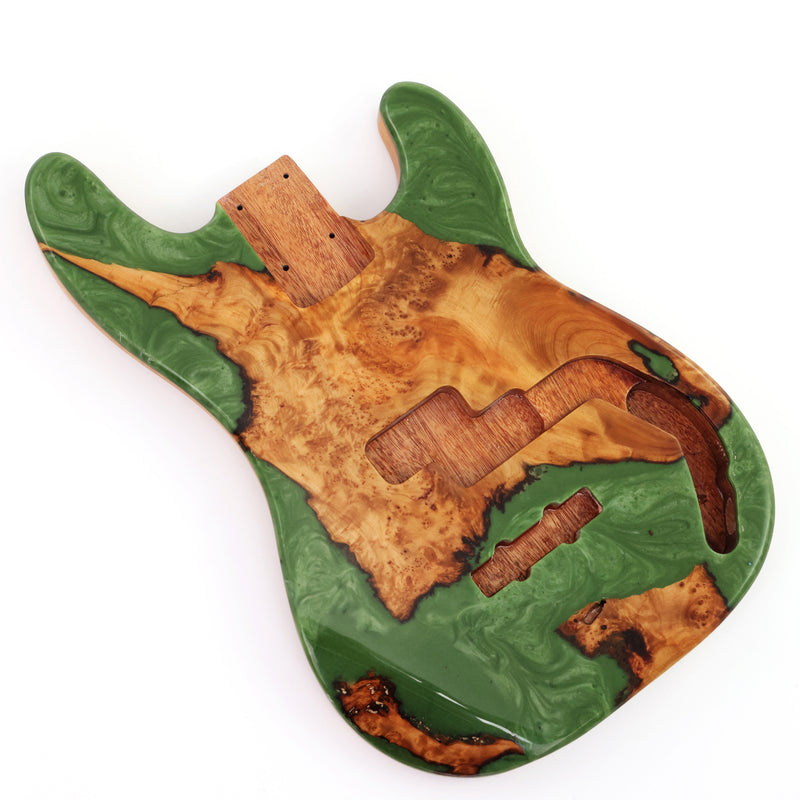 One-of-a-Kind Burl Wood Veneer Epoxy Resin PJ-Style Electric Bass Guitar Body (PJE-014)