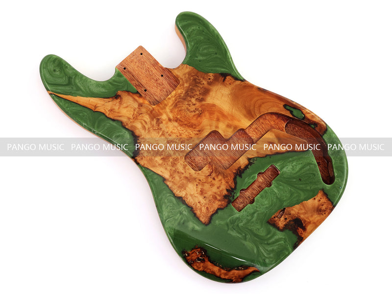 One-of-a-Kind Burl Wood Veneer Epoxy Resin PJ-Style Electric Bass Guitar Body (PJE-014)