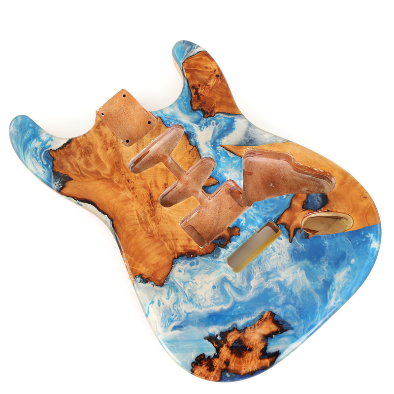 One-of-a-Kind Burl Wood Veneer Epoxy Resin ST Style Electric Guitar Body (SBE-002)