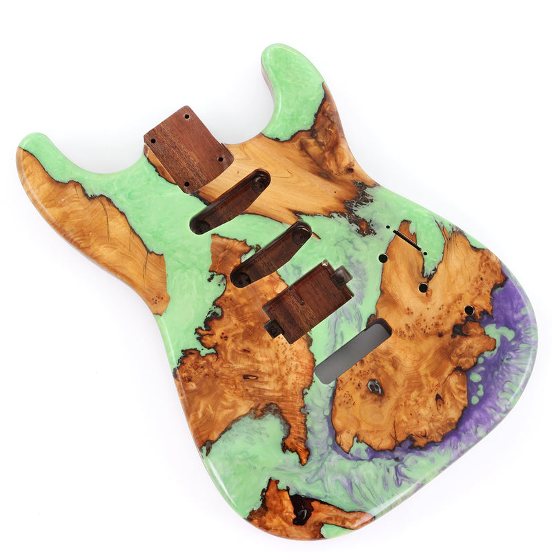 One-of-a-Kind Burl Wood Veneer Epoxy Resin ST Style Electric Guitar Body (SBE-009)