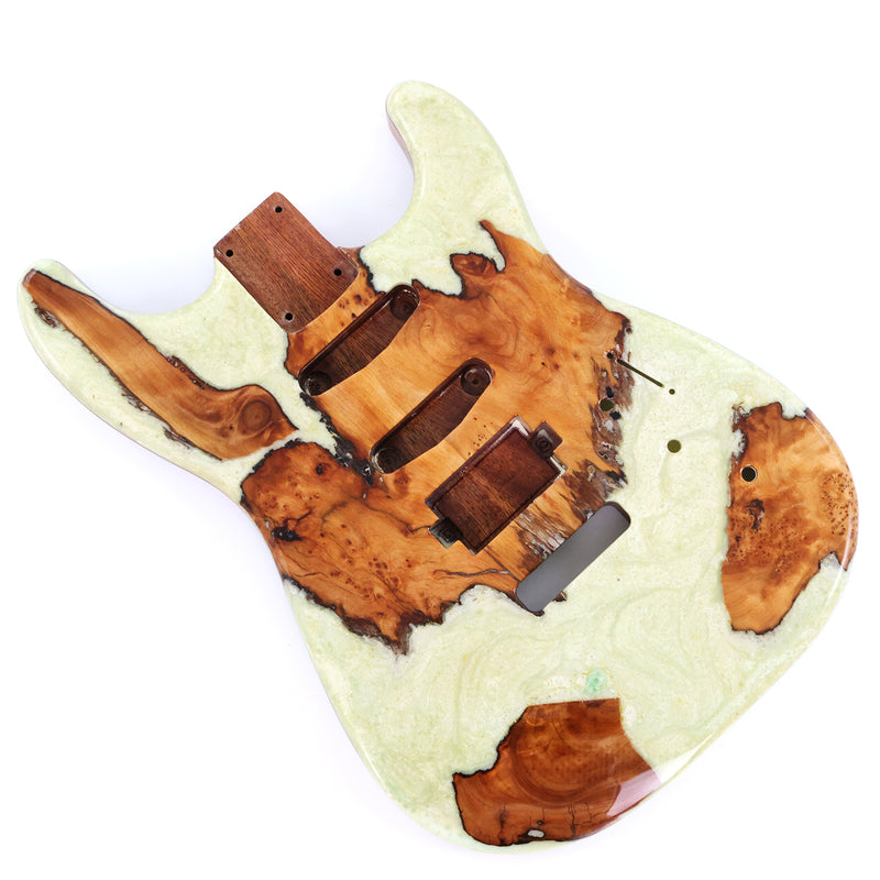 One-of-a-Kind Burl Wood Veneer Epoxy Resin ST Style Electric Guitar Body (SBE-013)