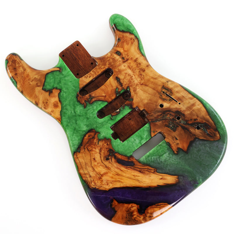 One-of-a-Kind Burl Wood Veneer Epoxy Resin ST Style Electric Guitar Body (SBE-014)