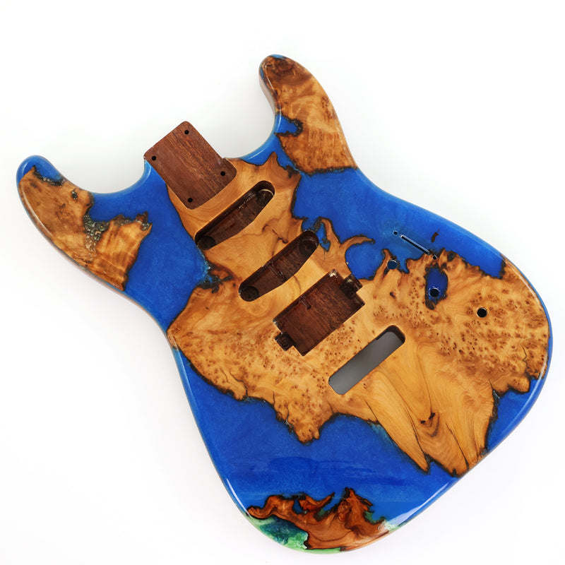 One-of-a-Kind Burl Wood Veneer Epoxy Resin ST Style Electric Guitar Body (SBE-016)