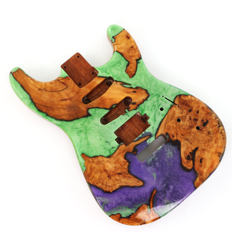 One-of-a-Kind Burl Wood Veneer Epoxy Resin ST Style Electric Guitar Body (SBE-028)