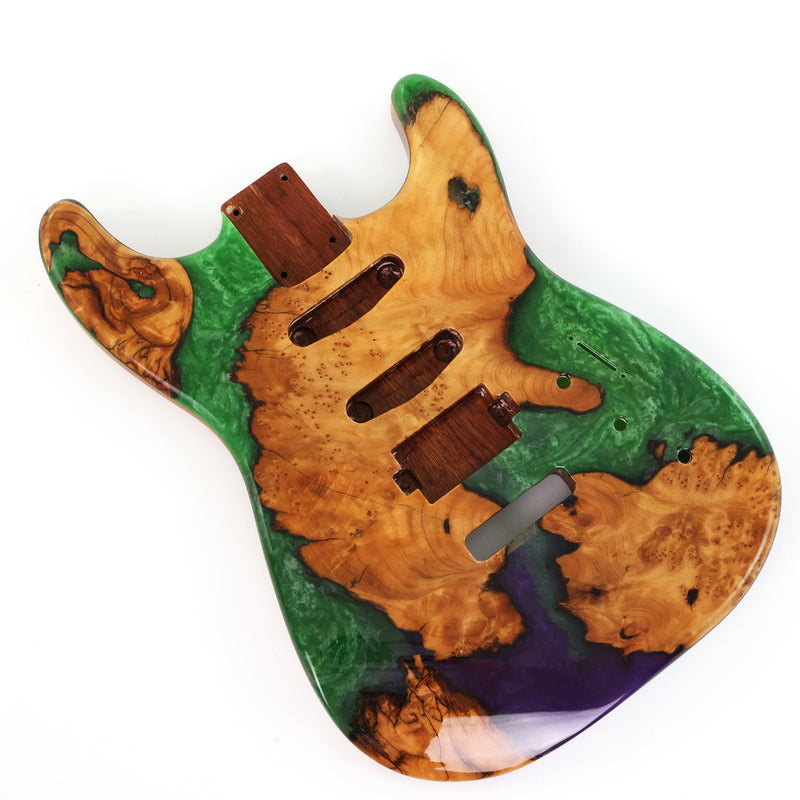 One-of-a-Kind Burl Wood Veneer Epoxy Resin ST Style Electric Guitar Body (SBE-031)