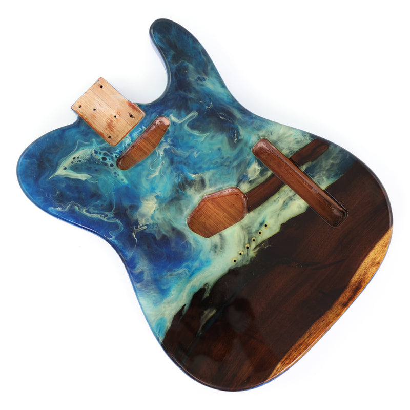 One-of-a-Kind Burl Wood Veneer Epoxy Resin Tele Style Electric Guitar Body (BE-014)