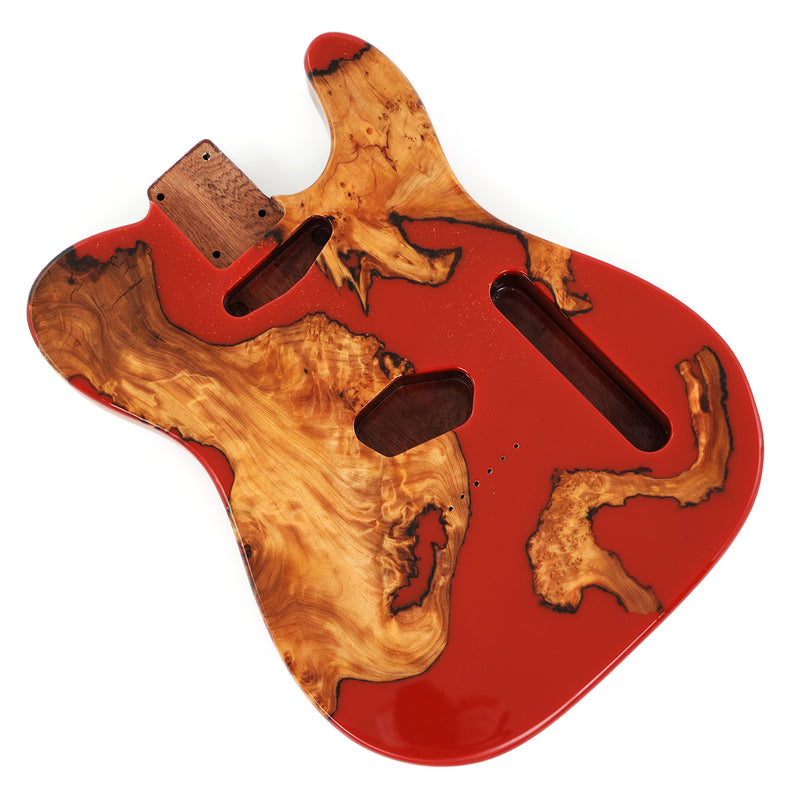 One-of-a-Kind Burl Wood Veneer Epoxy Resin Tele Style Electric Guitar Body (BE-019)