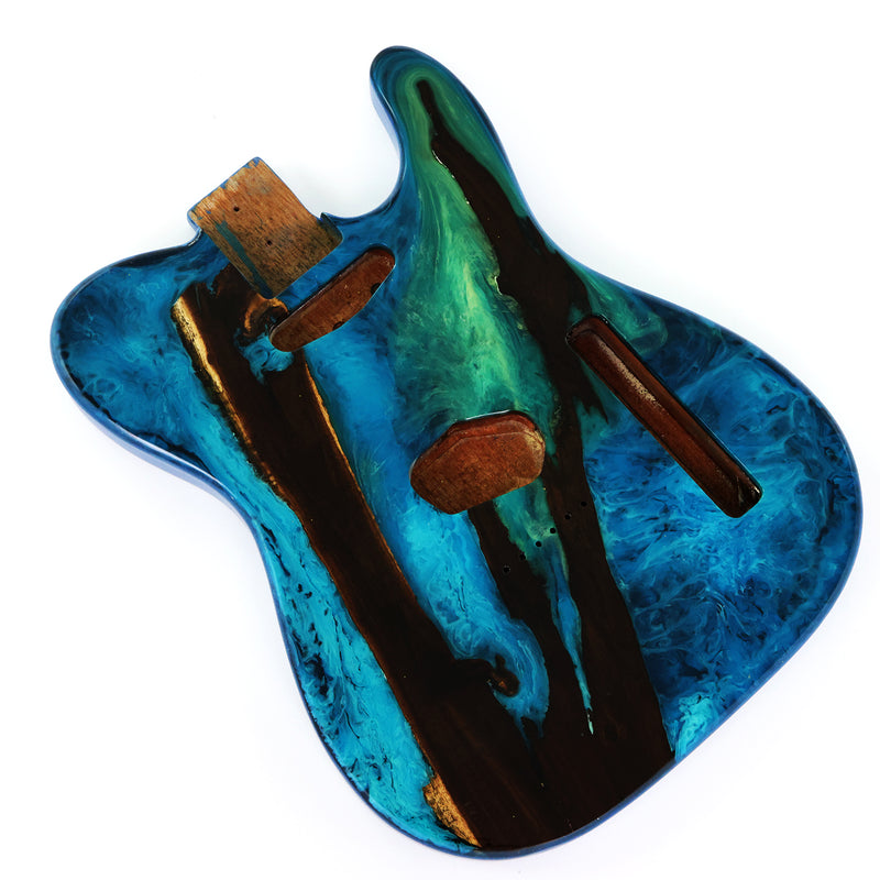 One-of-a-Kind Burl Wood Veneer Epoxy Resin Tele Style Electric Guitar Body (BE-025)