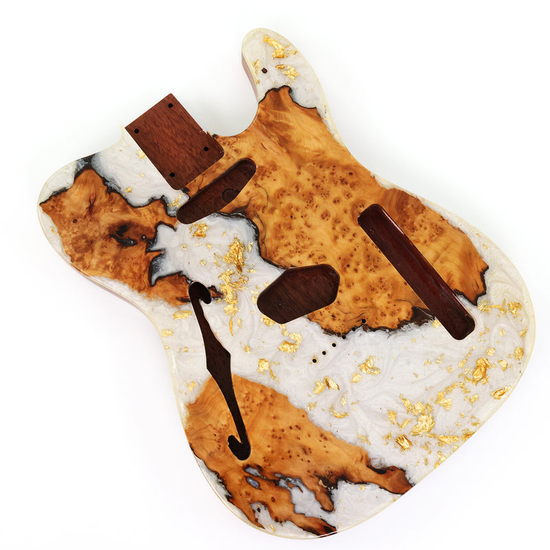 One-of-a-Kind Burl Wood Veneer Epoxy Resin Tele Thinline Style Electric Guitar Body with F-Hole (TRB-001)